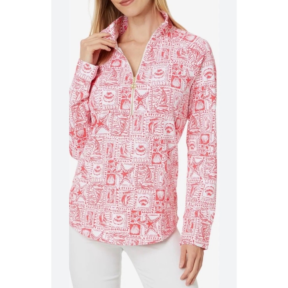 Lilly Pulitzer Skipper Popover Mizner‎ Red Seaside Harbor UPF 50+ Size M 708